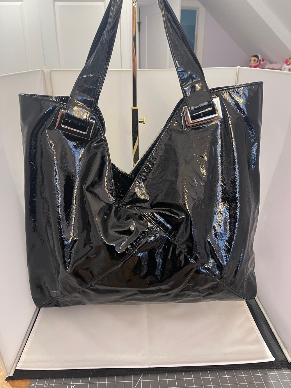 Kooba Patent Black Tote with Silver Trim Accents - Picture 2 of 10